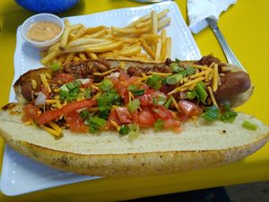 Vegan chill cheese dog at Fat Boy's Roadside Eats in Ooltewah
