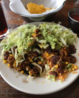 Vegan Burrito Bowl with Vegan Chorizo (+$4). Really good overall but the vegan chorizo was a bit salty. at El Azteca in Apple Valley