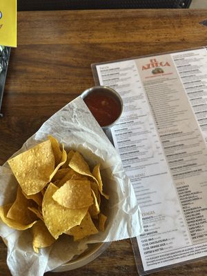 Chips and salsa with a little kick  at El Azteca in Apple Valley