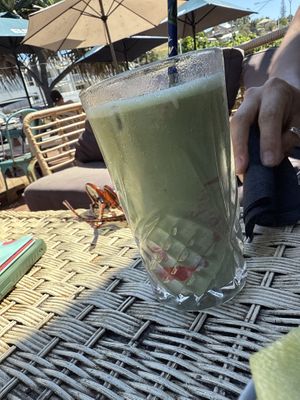 Strawberry matcha (without cold foam! Foam is made with dairy, got soy milk instead).  at Lure Living in Yeppoon