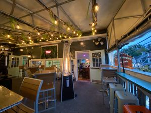 The deck over looking Main St. at Treehouse Taqueria in Ogunquit