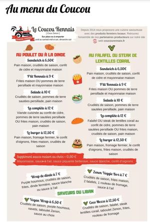 The menu at Le Coucou Rennais in Rennes