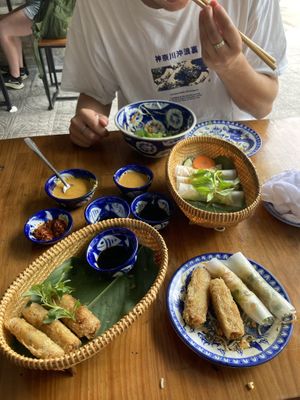 Spring rolls and rice paper rolls  at Madam Thu in Hue