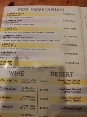 Vegetarian menu at Madam Thu in Hue