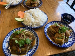 Rice with tofu and eggplant  at Madam Thu in Hue