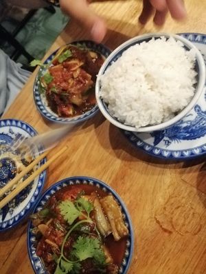 Tofu, eggplant and rice at Madam Thu in Hue
