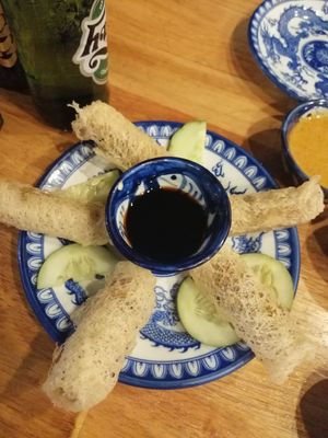 Fried spring rolls. AMAZING. at Madam Thu in Hue