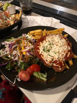 Parmy very filling  at The Club Hotel in Bundaberg