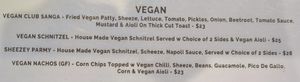 Menu as of August 2024 at The Club Hotel in Bundaberg