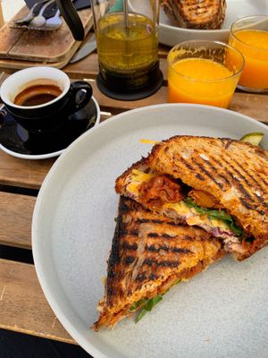 Pulled jackfruit sandwich   at Dede's in Lisbon