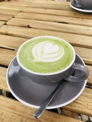 Matcha with oat milk   at Dede's in Lisbon
