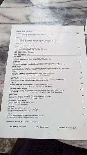 Menu at Dede's in Lisbon