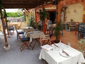 Terrace at Dorothy's Veggie Bistro in La Cueva