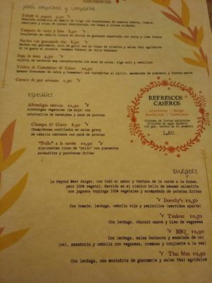 Menu at Dorothy's Veggie Bistro in La Cueva