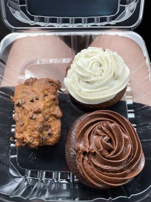 Chocolate Chip banana bread, carrot cake & chocolate cake.   at No Cow Bakery in Castle Rock