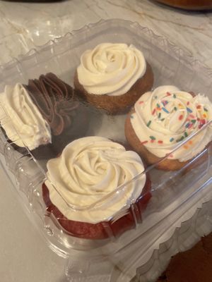Chocolate, carrot, red velvet, funfetti cakes (all vegan!)  at No Cow Bakery in Castle Rock