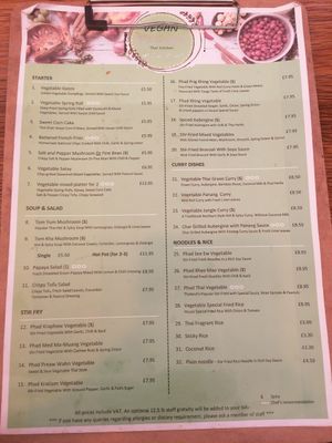 Their vegan menu at Paccata Thai Kitchen in North London