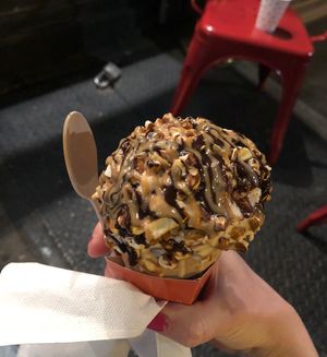 Chocolate, peanut butter, and pretzel ice cream cone at Whipped Urban Dessert Lab in New York City