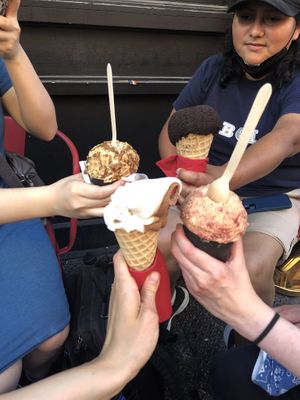 Strawberry shortcake, coffee waffle, chocolate mint, and twist cone  at Whipped Urban Dessert Lab in New York City