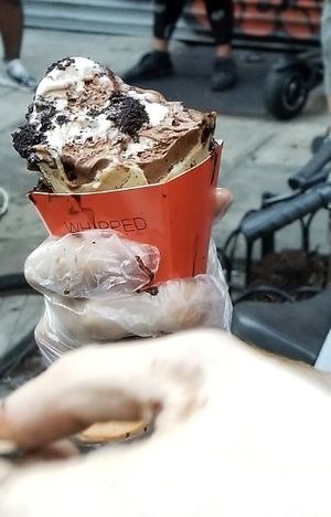 Gloves help 😆 at Whipped Urban Dessert Lab in New York City