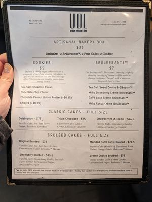 Menu: side number two. Dated December 29th, 2023. at Whipped Urban Dessert Lab in New York City