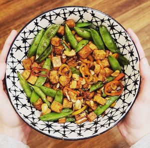 Garlic snap pea stir fry  at Local Beet in Yakima