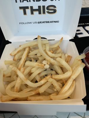 Fries were raw but the beet ketchup is sooooo delicious!!  at Beatnic - Fashion District in New York City