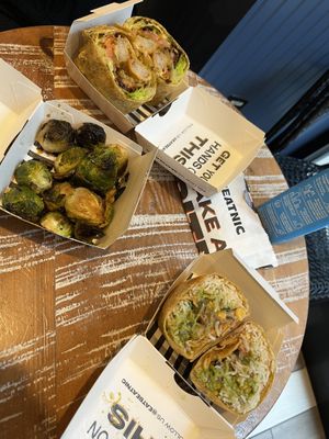 Brussels Sprouts, Fable Chili Burrito, Chicky Deluxe Wrap  at Beatnic - Fashion District in New York City