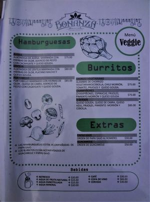 separate vegan/veg menu at Bonanza in Huatulco