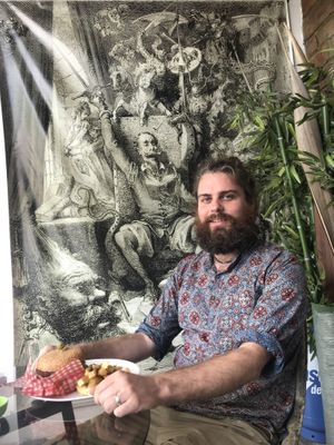 Burger with Don Quixote  at Coquivacoa in Medellin