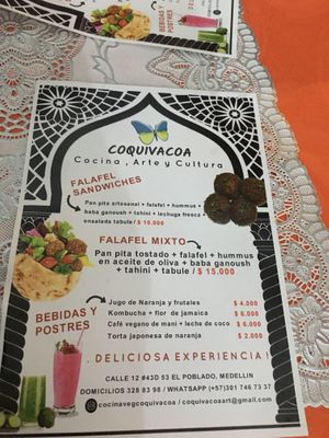 Menu  at Coquivacoa in Medellin