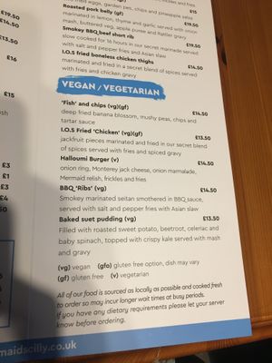 Menu May 2021 at The Mermaid Inn in Isles Of Scilly