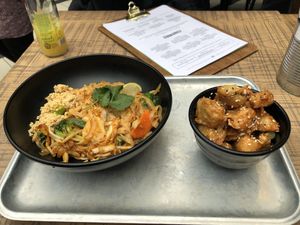 Veg pad Thai and chicken bites at CookDaily in South West London