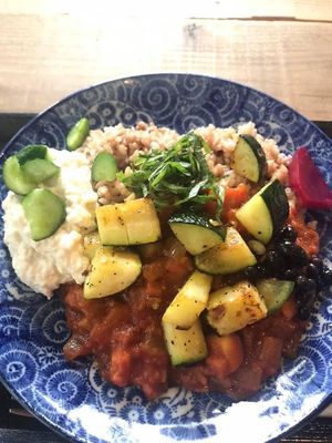 Summer Vege organic brawn rice plate with moso soup ¥1000 at Shinjuku Dialogue in Tokyo
