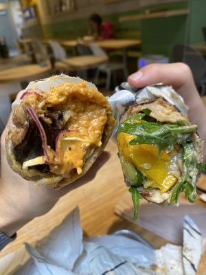 Two wraps, tempeh (left), vegan cheese (right)  #Veganuary at TREEHOUSE - H Code in Hong Kong Island