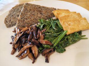 Spinach mushroom tofu toast at CV Cafe in Kampot