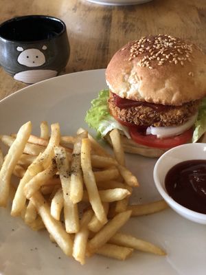 Tofu burger  at CV Cafe in Kampot