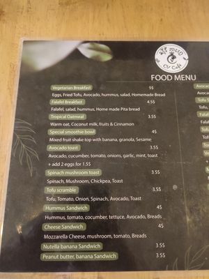 Up to date menu at CV Cafe in Kampot