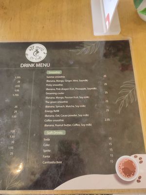 Up to date menu at CV Cafe in Kampot