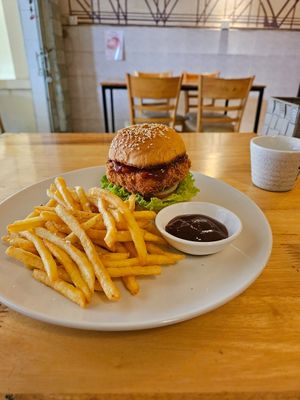 Tofu burger at CV Cafe in Kampot