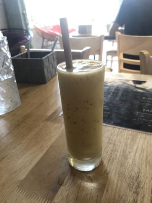Mango banana and passion smoothie  at CV Cafe in Kampot