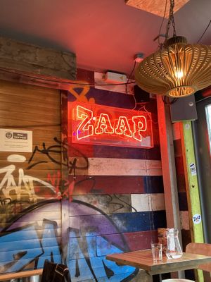 Neon signs on the interior  at Zaap Thai Street Food in York
