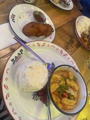 Sweetcorn cakes & tofu panang curry  at Zaap Thai Street Food in York