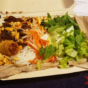 Beef pho noodles with salad. at Loving Hut - North Park in San Diego