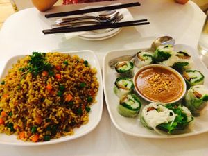 guru fried rice & loving hut fresh special rolls at Loving Hut - North Park in San Diego