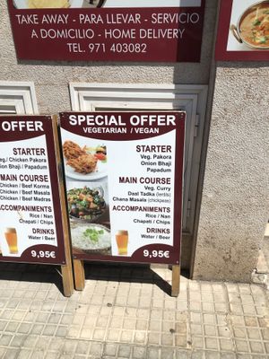 Vegan 3 course menu  at Sabor a India in Mallorca