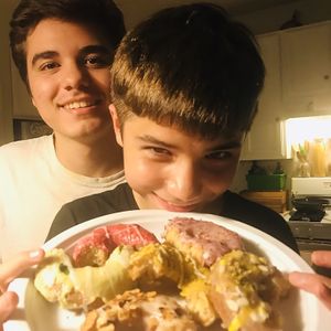 Vegan donuts make these two very happy!!! at Namaste Donuts in Germantown