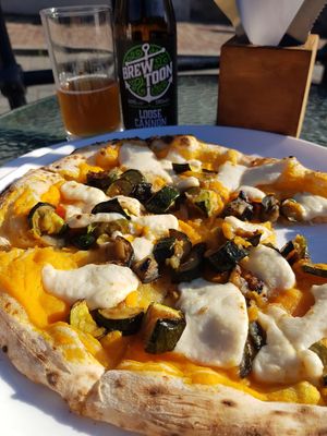 Sweet potato sauce and courgettes vegan pizza at Cheese & Tomatin in Inverness