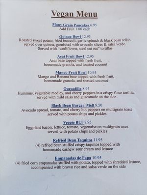 Here is there vegan menu at Brigantine Bistro in Brigantine