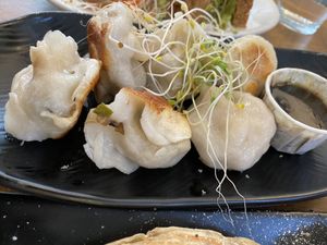 Vegan dumplings  at Peacefood Cafe - Uptown in New York City